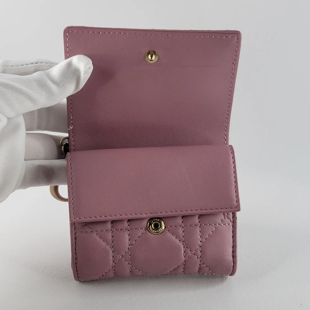 CHRISTIAN DIOR Cannage Lotus Leather Trifold Wallet